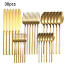 Conjunto de talheres de aço inoxidável 6/30 peças, incluindo faca de bife de alta qualidade, garfo e colher de sobremesa, ideal para banquetes em restaurantes e festas.