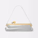Bolsa clutch longa com alça de ombro removível, bolsa baguette feminina moderna, bolsa de mão de luxo com fecho de clipe para mulheres.