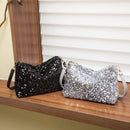 Nova bolsa feminina de ombro com lantejoulas, bolsa brilhante, bolsa baguette simples de grande capacidade, leve e moderna para viagens.