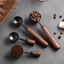 Colher de café com cabo de nogueira, colher para grãos de café com cabo longo, colher para medir pó de café com cabo curto, utensílio de cozinha em aço inoxidável.