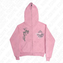 Jaqueta com capuz e zíper, gola de pele sintética, estilo Harajuku Punk Y2K, com estampa de caveira, modelo retrô hip hop, estilo gótico.