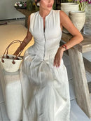 Vestido longo com zíper MUJER, plissado, sem mangas, justo ao corpo, elegante para festas de verão, modelo midi, lançamento da coleção 2025.