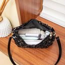Nova bolsa feminina de ombro com lantejoulas, bolsa brilhante, bolsa baguette simples de grande capacidade, leve e moderna para viagens.