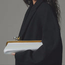 Bolsa clutch longa com alça de ombro removível, bolsa baguette feminina moderna, bolsa de mão de luxo com fecho de clipe para mulheres.