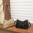 Nova bolsa feminina de ombro com lantejoulas, bolsa brilhante, bolsa baguette simples de grande capacidade, leve e moderna para viagens.