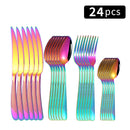 Conjunto de talheres de aço inoxidável com 24 peças, incluindo faca, garfo, garfo de sobremesa e colher. Ideal para toda a família.