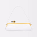 Bolsa clutch longa com alça de ombro removível, bolsa baguette feminina moderna, bolsa de mão de luxo com fecho de clipe para mulheres.