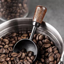 Colher de café com cabo de nogueira, colher para grãos de café com cabo longo, colher para medir pó de café com cabo curto, utensílio de cozinha em aço inoxidável.