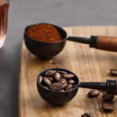 Colher de café com cabo de nogueira, colher para grãos de café com cabo longo, colher para medir pó de café com cabo curto, utensílio de cozinha em aço inoxidável.