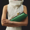 Bolsa clutch longa com alça de ombro removível, bolsa baguette feminina moderna, bolsa de mão de luxo com fecho de clipe para mulheres.