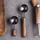 Colher de café com cabo de nogueira, colher para grãos de café com cabo longo, colher para medir pó de café com cabo curto, utensílio de cozinha em aço inoxidável.